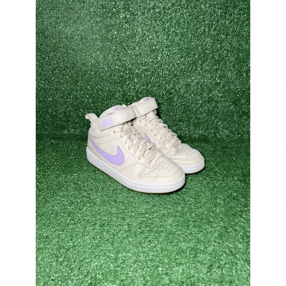 Nike Court Borough Mid 2 Women Size 5.5 Boy 4Y Beige Casual Shoe Comfort Sneaker